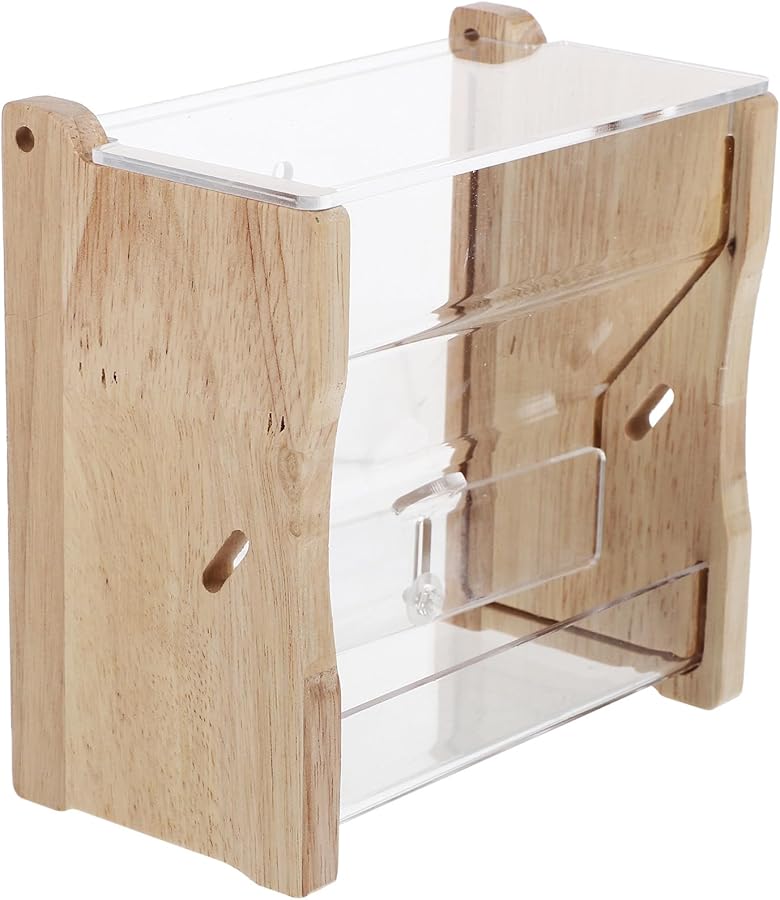 Automatic Acrylic Chicken Feeder with Wooden Base Gravity Poultry Bird Cage Farm - Image 1